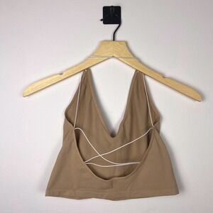Free People Intimately FP Halter Bralette Tank‎ Top Beige XS/S Deep V Cross Back